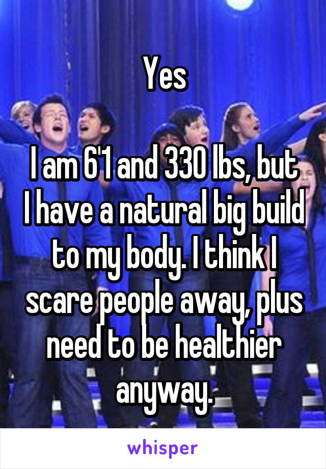 Yes

I am 6'1 and 330 lbs, but I have a natural big build to my body. I think I scare people away, plus need to be healthier anyway.