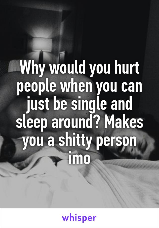 Why would you hurt people when you can just be single and sleep around? Makes you a shitty person imo