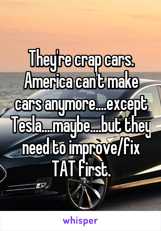 They're crap cars. America can't make cars anymore....except Tesla....maybe....but they need to improve/fix TAT first.