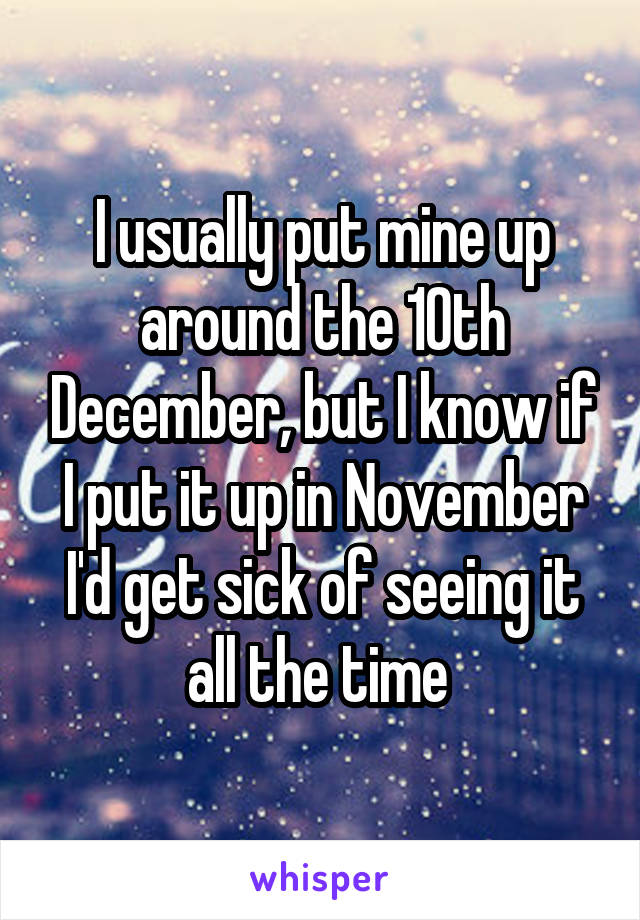 I usually put mine up around the 10th December, but I know if I put it up in November I'd get sick of seeing it all the time 