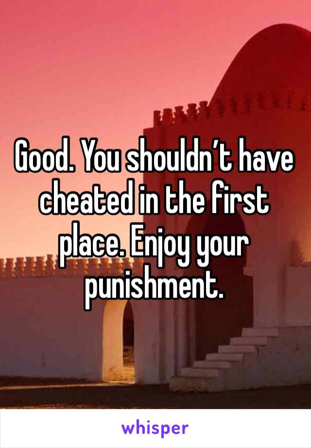 Good. You shouldn’t have cheated in the first place. Enjoy your punishment.