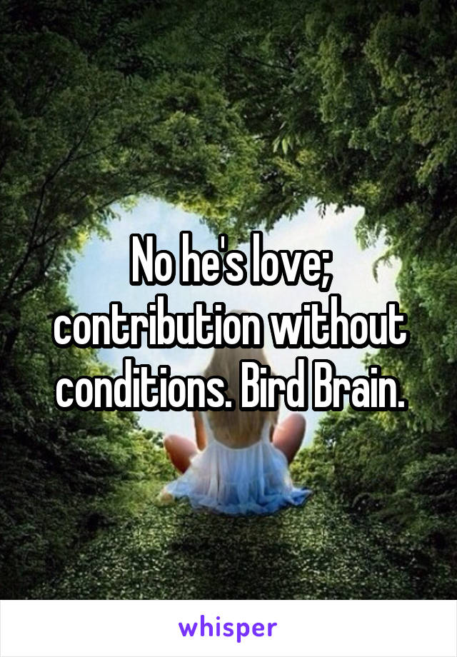 No he's love; contribution without conditions. Bird Brain.