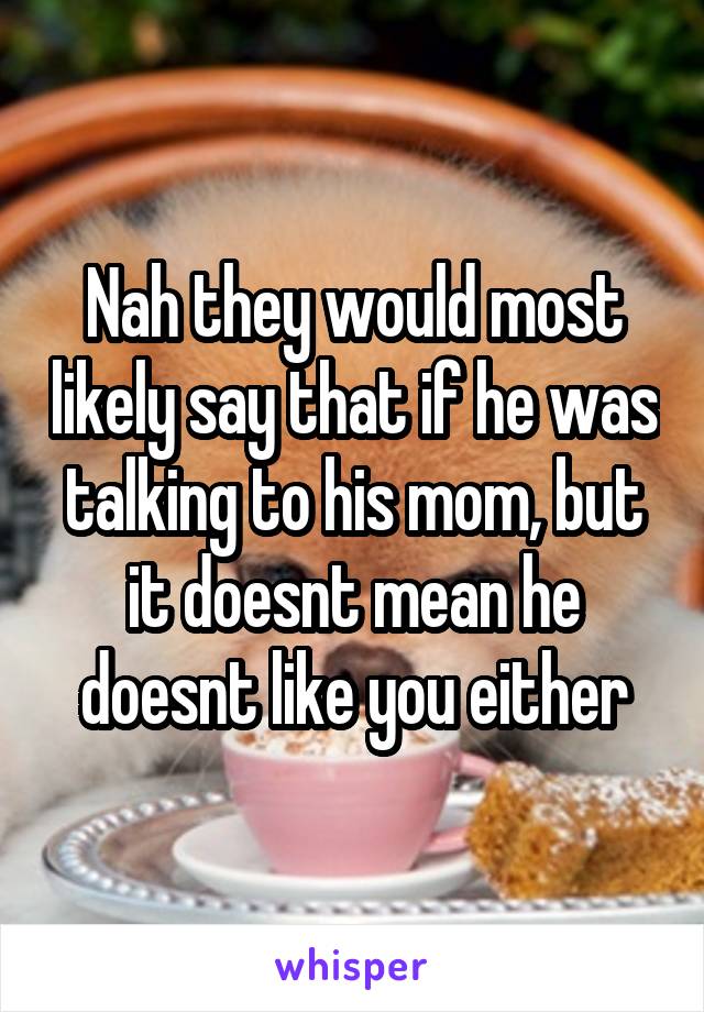 Nah they would most likely say that if he was talking to his mom, but it doesnt mean he doesnt like you either