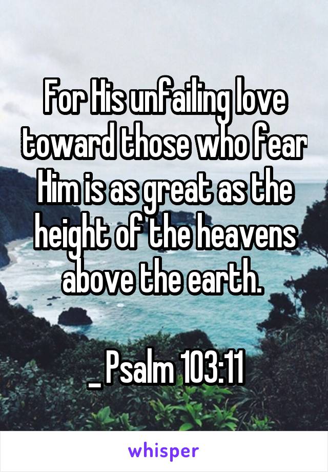 For His unfailing love toward those who fear Him is as great as the height of the heavens above the earth. 

_ Psalm 103:11