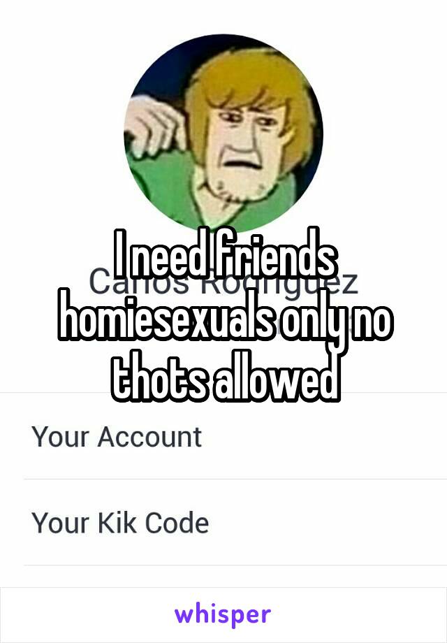 I need friends homiesexuals only no thots allowed