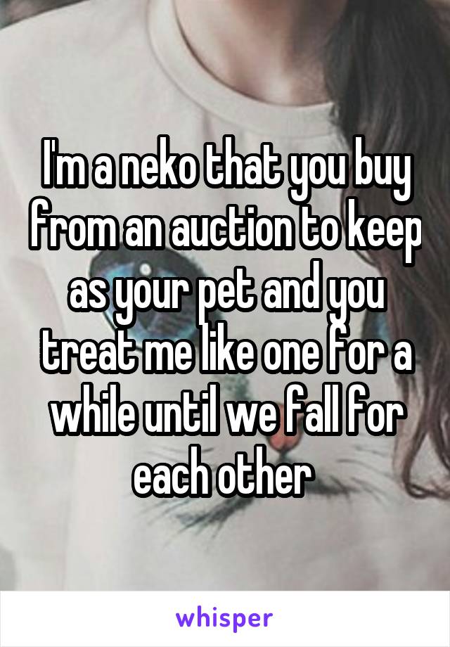 I'm a neko that you buy from an auction to keep as your pet and you treat me like one for a while until we fall for each other 