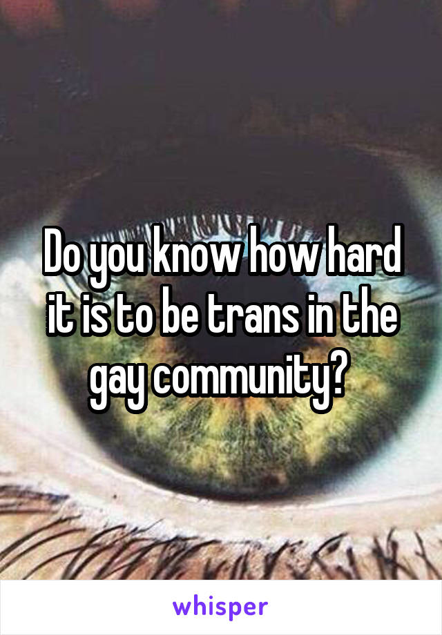 Do you know how hard it is to be trans in the gay community? 