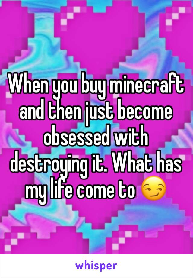 When you buy minecraft and then just become obsessed with destroying it. What has my life come to 😏