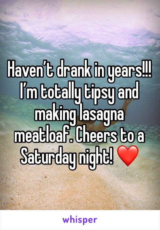 Haven’t drank in years!!! I’m totally tipsy and making lasagna meatloaf. Cheers to a Saturday night! ❤️