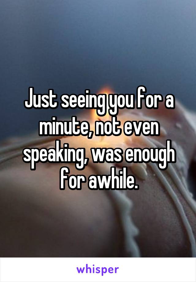 Just seeing you for a minute, not even speaking, was enough for awhile.