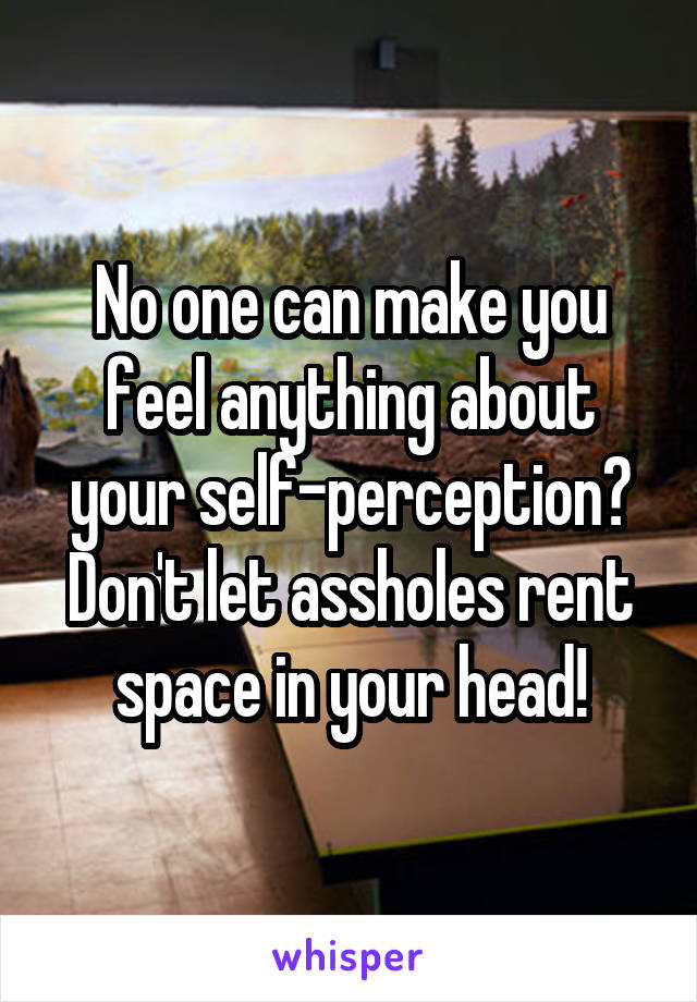 No one can make you feel anything about your self-perception?
Don't let assholes rent space in your head!