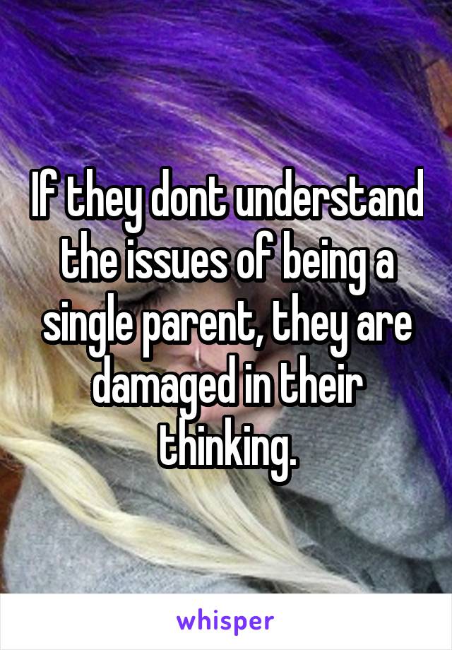 If they dont understand the issues of being a single parent, they are damaged in their thinking.