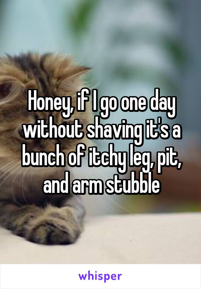 Honey, if I go one day without shaving it's a bunch of itchy leg, pit, and arm stubble