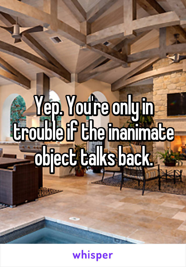 Yep. You're only in trouble if the inanimate object talks back.