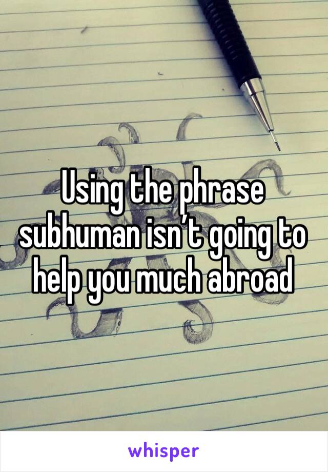 Using the phrase subhuman isn’t going to help you much abroad 