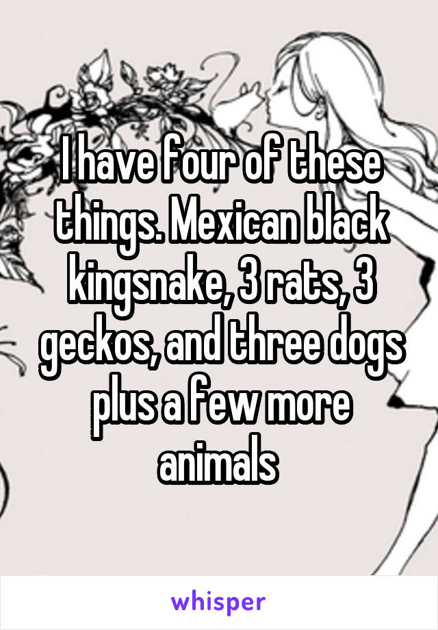 I have four of these things. Mexican black kingsnake, 3 rats, 3 geckos, and three dogs plus a few more animals 