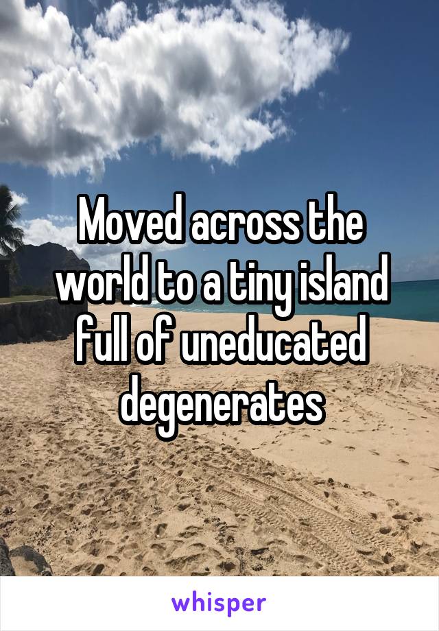 Moved across the world to a tiny island full of uneducated degenerates