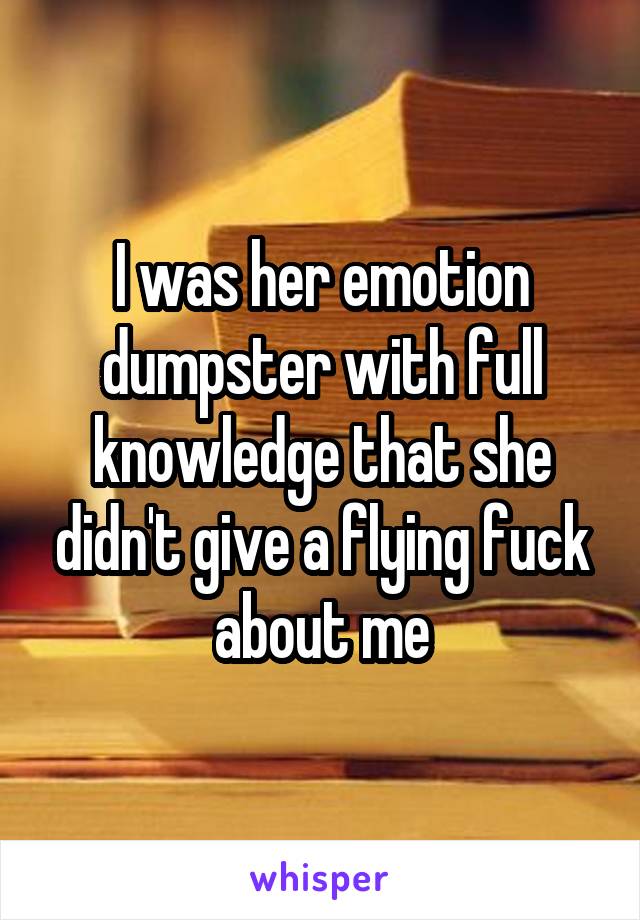 I was her emotion dumpster with full knowledge that she didn't give a flying fuck about me