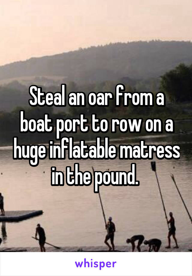 Steal an oar from a boat port to row on a huge inflatable matress in the pound. 