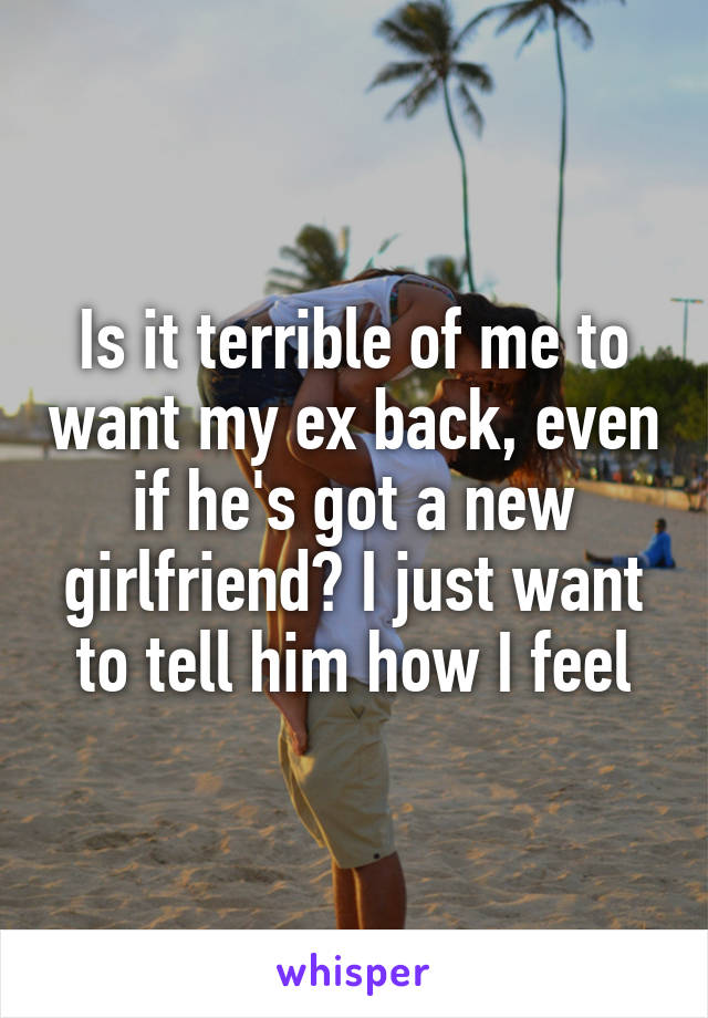 Is it terrible of me to want my ex back, even if he's got a new girlfriend? I just want to tell him how I feel