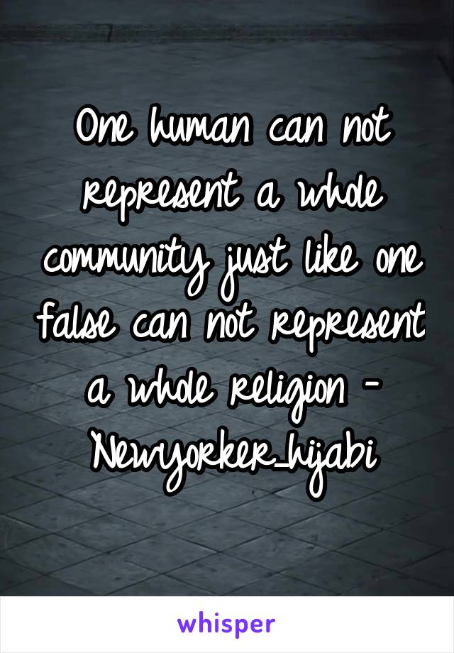 One human can not represent a whole community just like one false can not represent a whole religion - Newyorker_hijabi

