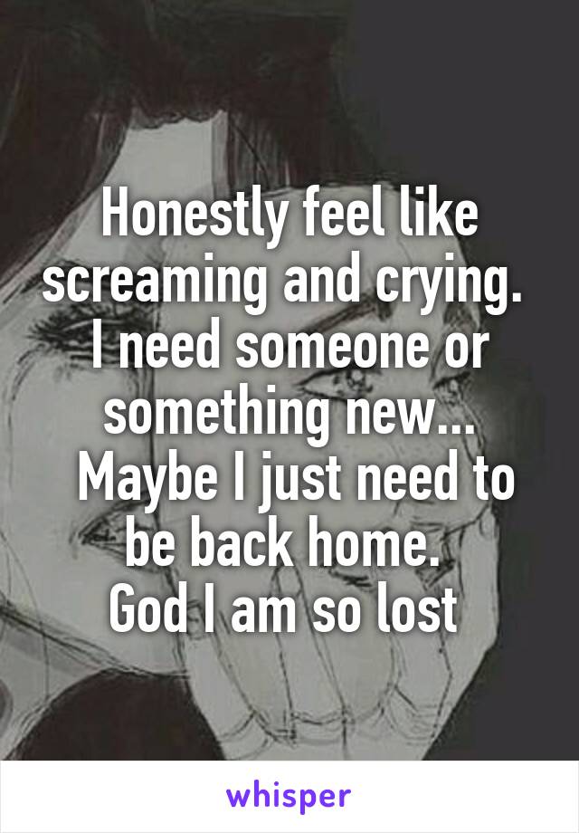 Honestly feel like screaming and crying. 
I need someone or something new...
 Maybe I just need to be back home. 
God I am so lost 
