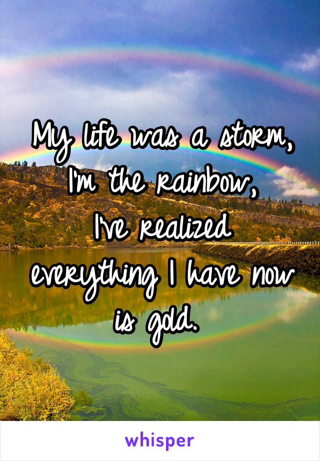 My life was a storm,
I'm the rainbow,
I've realized everything I have now is gold. 