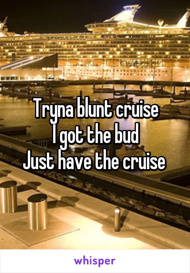 Tryna blunt cruise
I got the bud
Just have the cruise 
