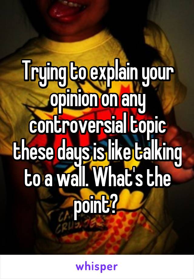 Trying to explain your opinion on any controversial topic these days is like talking to a wall. What's the point? 