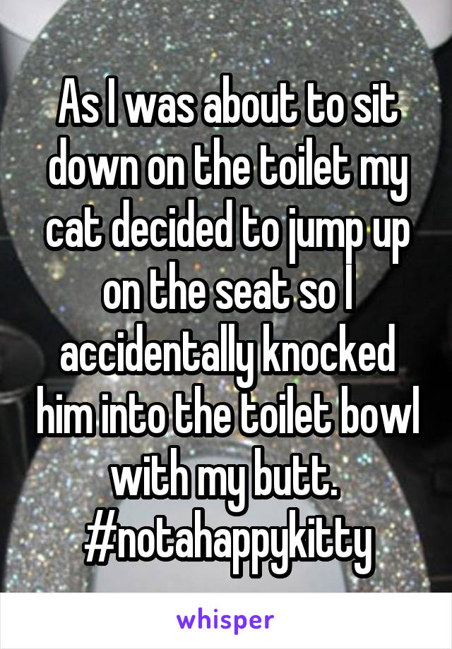 As I was about to sit down on the toilet my cat decided to jump up on the seat so I accidentally knocked him into the toilet bowl with my butt. 
#notahappykitty