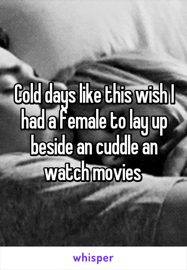 Cold days like this wish I had a female to lay up beside an cuddle an watch movies 
