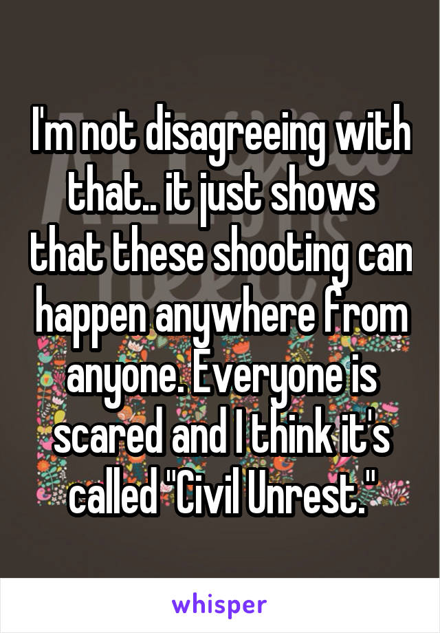 I'm not disagreeing with that.. it just shows that these shooting can happen anywhere from anyone. Everyone is scared and I think it's called "Civil Unrest."