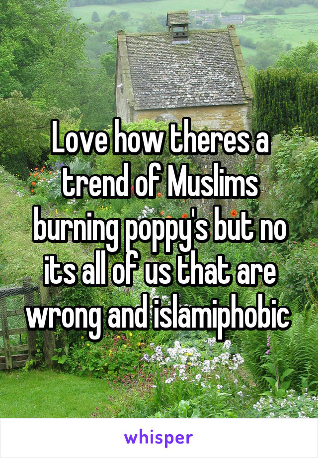 Love how theres a trend of Muslims burning poppy's but no its all of us that are wrong and islamiphobic 