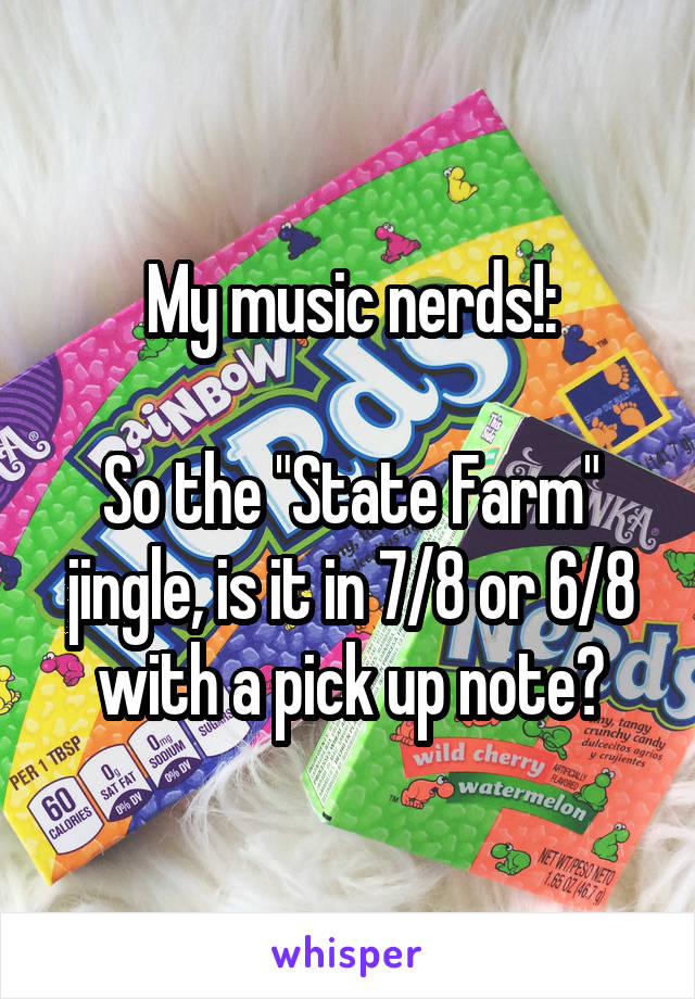 My music nerds!:

So the "State Farm" jingle, is it in 7/8 or 6/8 with a pick up note?