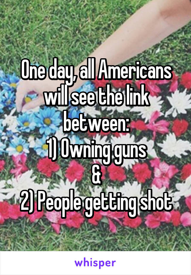 One day, all Americans will see the link between:
1) Owning guns
&
2) People getting shot