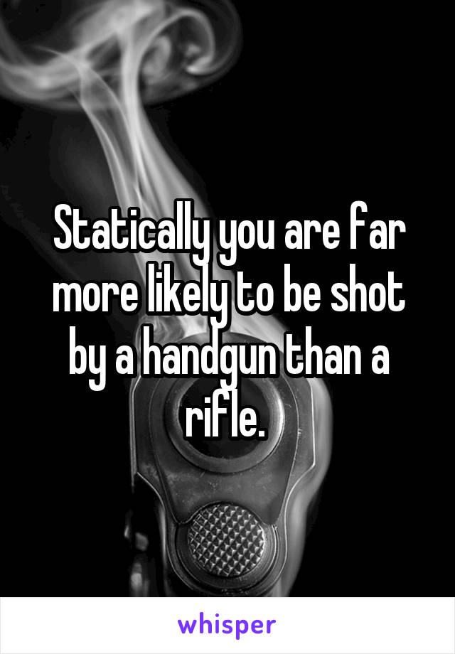Statically you are far more likely to be shot by a handgun than a rifle. 