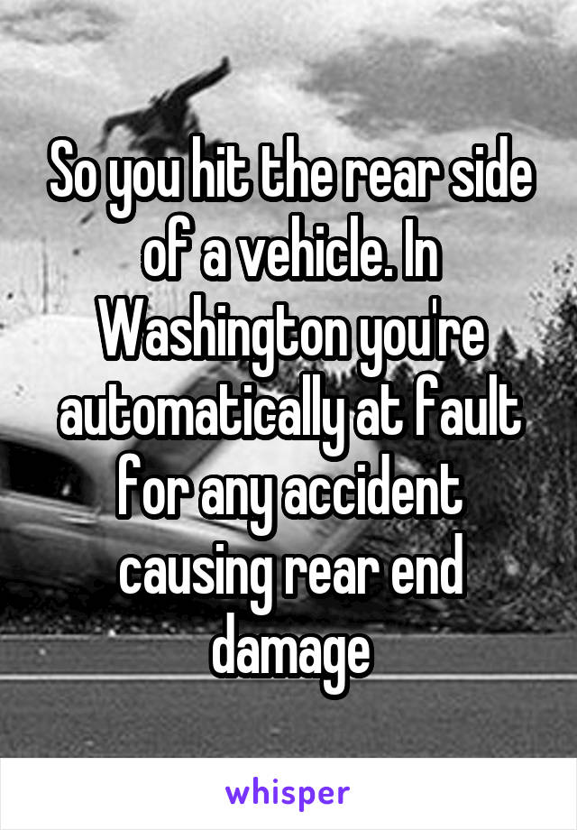 So you hit the rear side of a vehicle. In Washington you're automatically at fault for any accident causing rear end damage