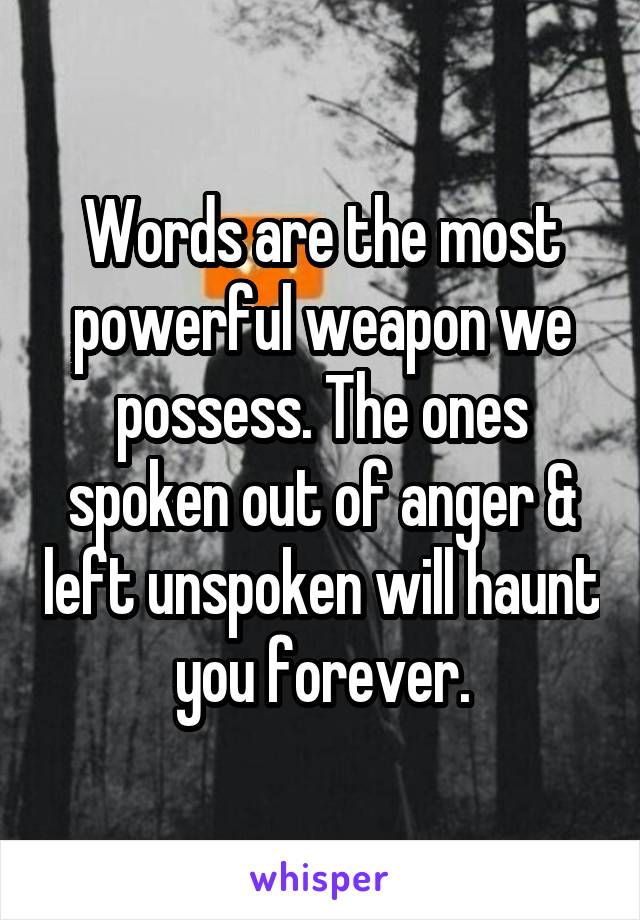 Words are the most powerful weapon we possess. The ones spoken out of anger & left unspoken will haunt you forever.