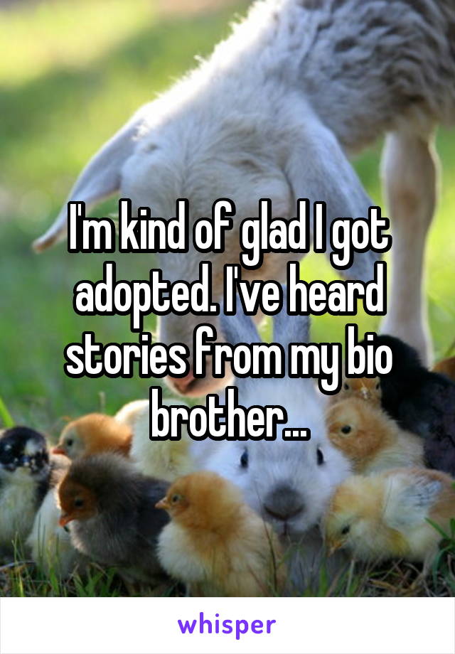 I'm kind of glad I got adopted. I've heard stories from my bio brother...