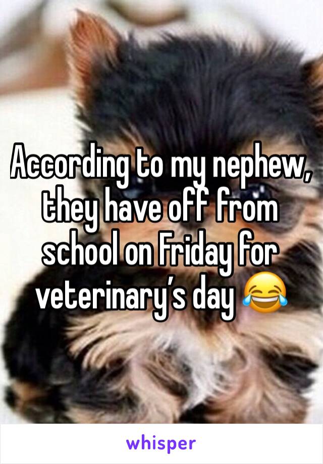 According to my nephew, they have off from school on Friday for veterinary’s day 😂