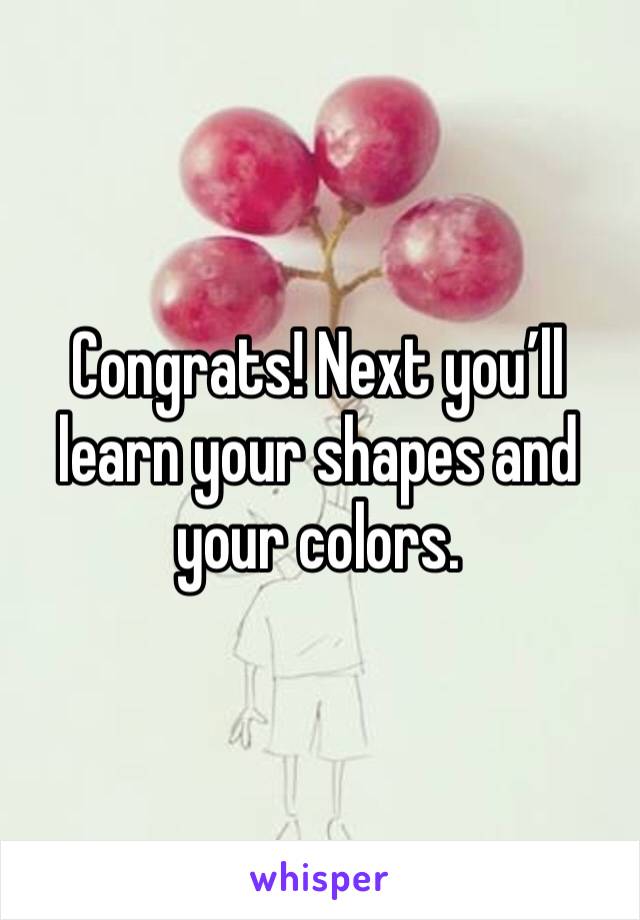 Congrats! Next you’ll learn your shapes and your colors. 