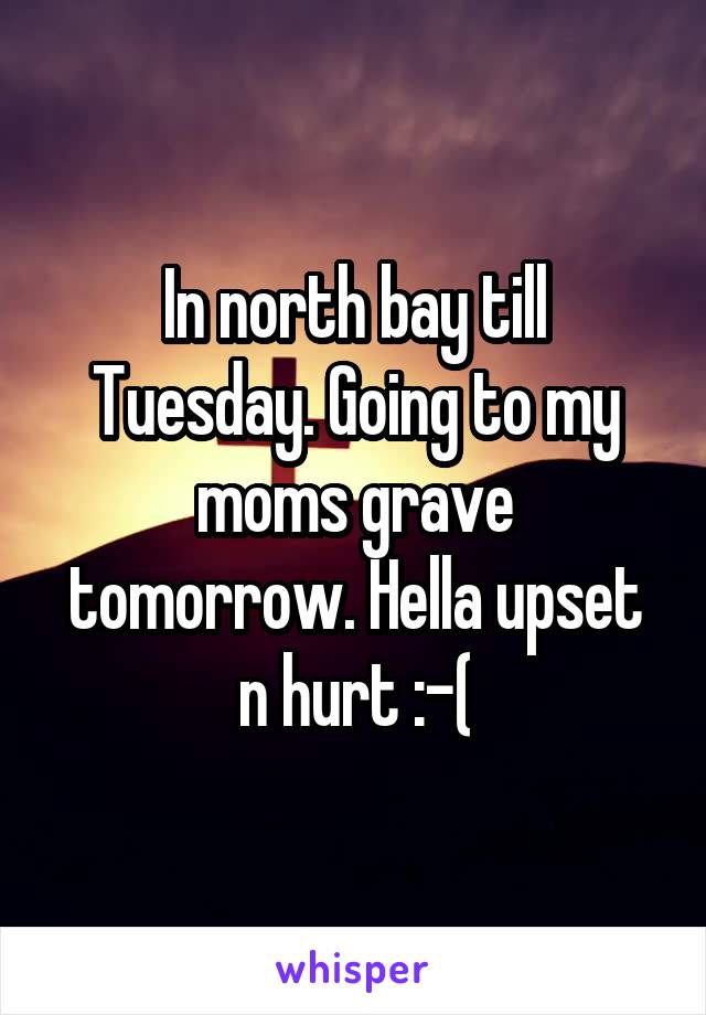 In north bay till Tuesday. Going to my moms grave tomorrow. Hella upset n hurt :-(