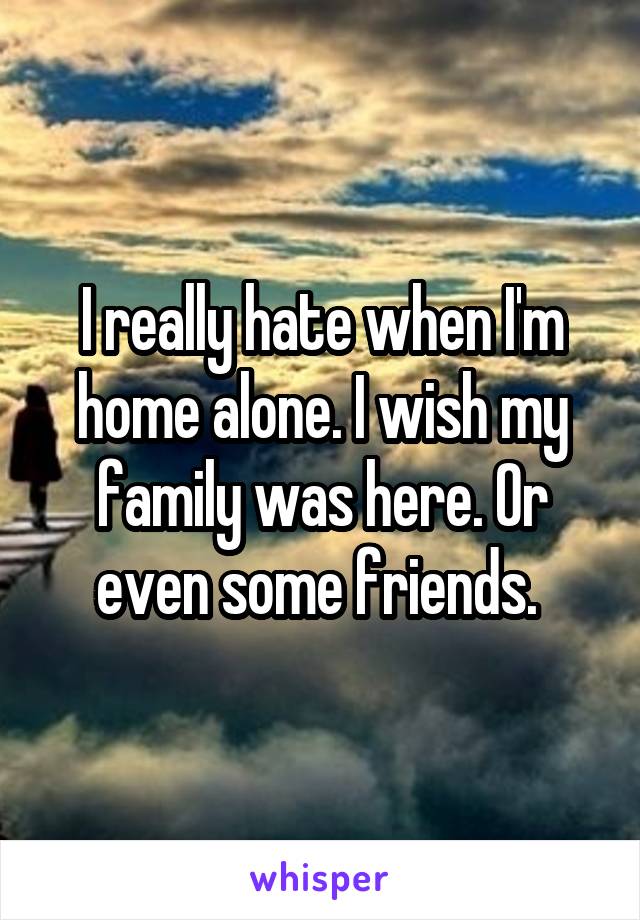I really hate when I'm home alone. I wish my family was here. Or even some friends. 