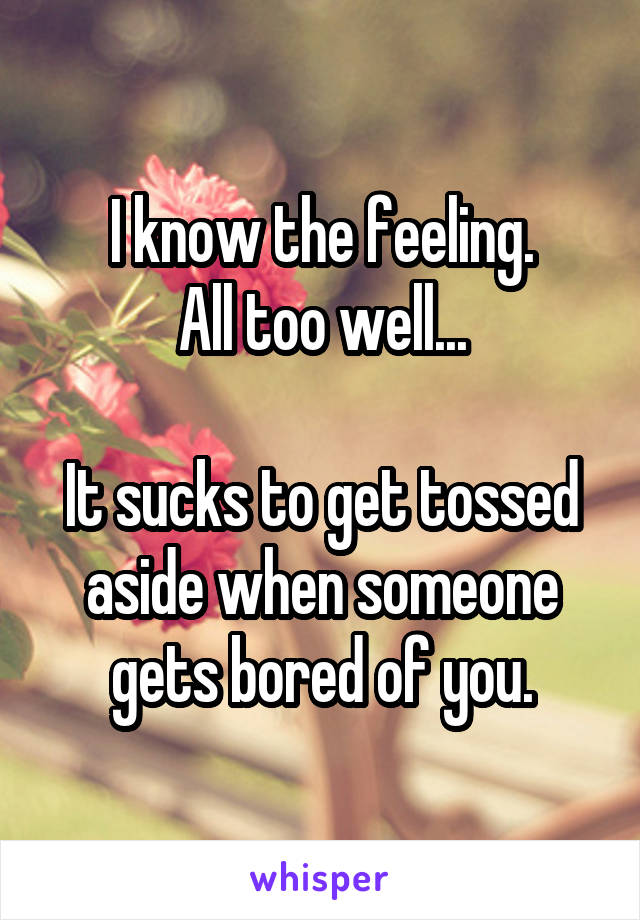I know the feeling.
All too well...

It sucks to get tossed aside when someone gets bored of you.