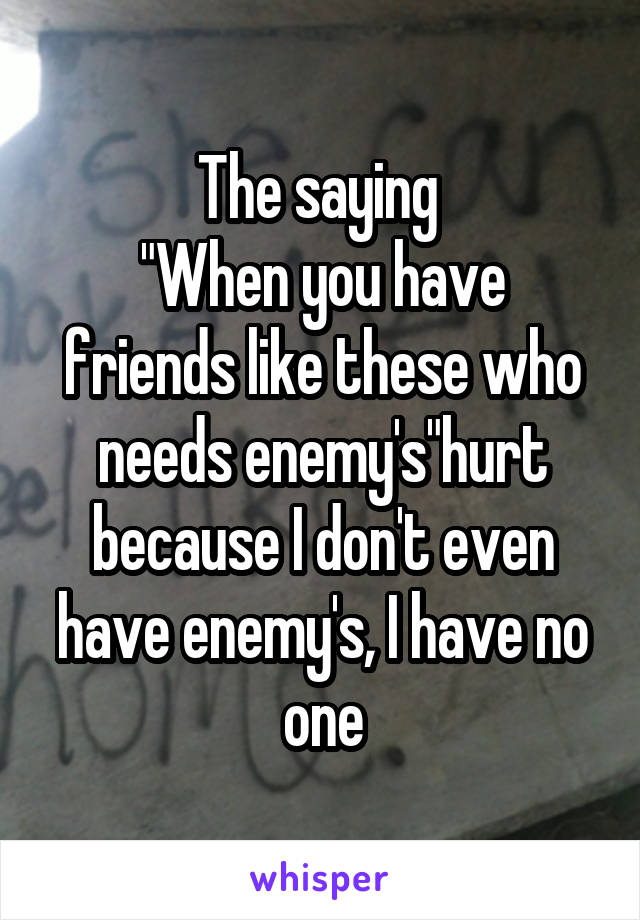 The saying 
"When you have friends like these who needs enemy's"hurt because I don't even have enemy's, I have no one