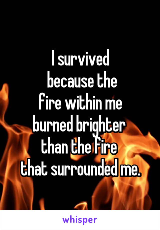 I survived
 because the
 fire within me 
burned brighter 
than the fire 
that surrounded me.