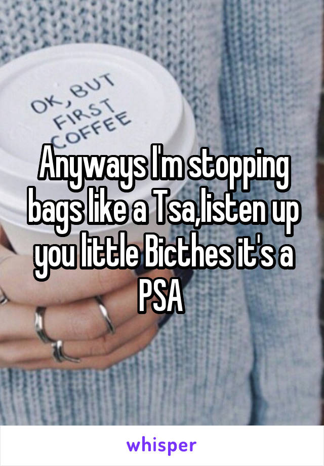 Anyways I'm stopping bags like a Tsa,listen up you little Bicthes it's a PSA 