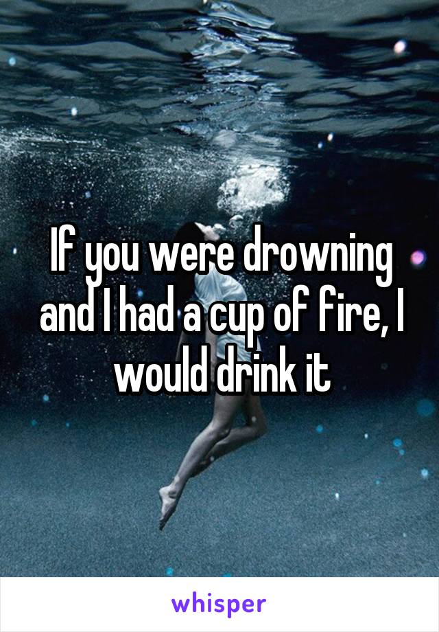 If you were drowning and I had a cup of fire, I would drink it