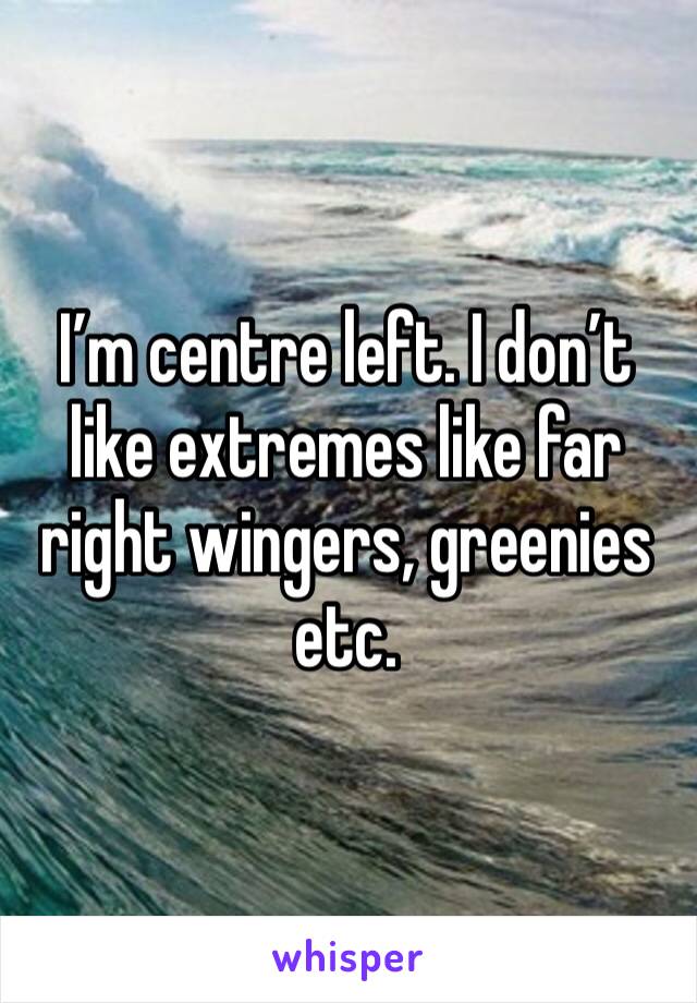 I’m centre left. I don’t like extremes like far right wingers, greenies etc.