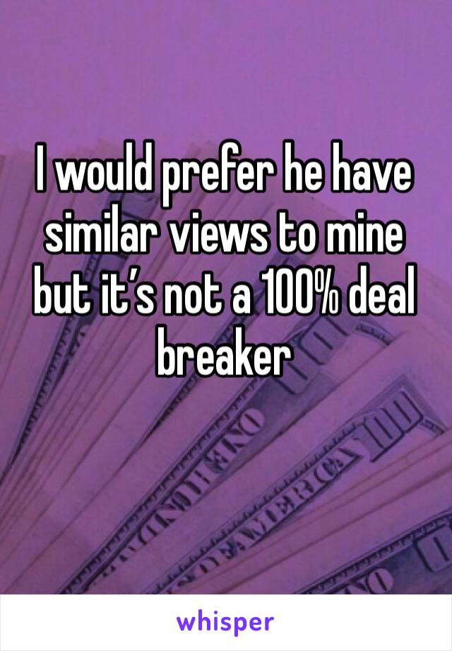 I would prefer he have similar views to mine but it’s not a 100% deal breaker 